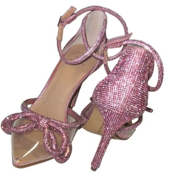 INC International Concepts Shoes - INC Rhinestone Laynea Pink Bow Double Ankle Strap Stiletto Heels Size 7